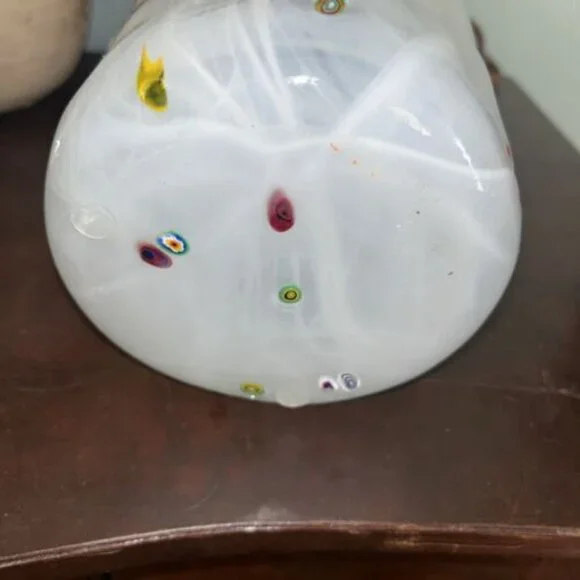 Large Italian Millefiori Arte Murano Lavorazione White Cased Vase 15 Inc…